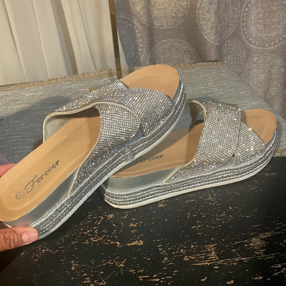 Forever Sparkly Silver Slip On Platforms - Picture 2 of 3